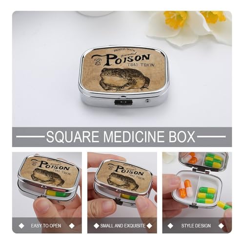 Metal 2 Compartment Pill Organizer Travel Friendly Portable Compact Pill Box Cute Pill Case to Hold Vitamins,Fish Oil,Supplements,Meds,Tablet for Purse,Pocket. (Poison Frog) - color: Poison Frog