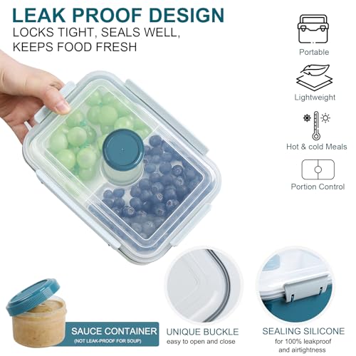 3 Pack Salad Lunch Box Food Storage Containers, 47oz Bento Box To Go Container with Lids, Meal Prep Containers with Removable Tray & Dressing Pots for Kids and Adults, Reusable and Microwave Safe - color: Navy & Navy & Navy