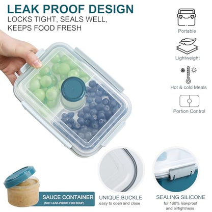 3 Pack Salad Lunch Box Food Storage Containers, 47oz Bento Box To Go Container with Lids, Meal Prep Containers with Removable Tray & Dressing Pots for Kids and Adults, Reusable and Microwave Safe - color: Navy & Navy & Navy