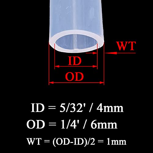Silicone Tubing 5/32'(4mm) ID x 1/4'(6mm) OD 10ft(3m) Length Silicone Rubber Tube Air Hose for Gas Liquid Pump Transfer Clear - size: 1/4' x 5/32' x 10ft