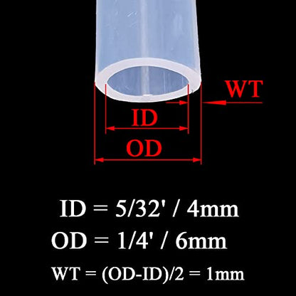 Silicone Tubing 5/32'(4mm) ID x 1/4'(6mm) OD 10ft(3m) Length Silicone Rubber Tube Air Hose for Gas Liquid Pump Transfer Clear - size: 1/4' x 5/32' x 10ft