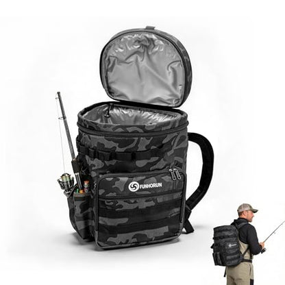Fishing Bucket Organizer for 5 Gallon Bucket, Fishing Tackle Bag | With Backpack Straps, Detachable Lid & Multi-Pockets for Storage, Full Water-Resistant (Bucket, Seat & Tools Not Included) - style: Basic (Bucket, Seat & Tools Not Included)