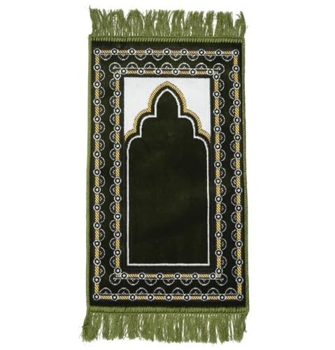 Modefa Islamic Turkish Velvet Prayer Rug Small Child Toddler Namaz Sajjadah Janamaz Dotted Border (Dotted Olive Green) - color: Dotted Olive Green