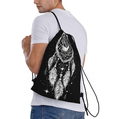 Intricate Dreamcatcher with Crescent Moon Drawstring Bags Reusable Polyester Durable Lightweight Storage Bags for Travel Gym Promotional Events Daily Organization