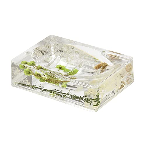 4 Piece Acrylic Liquid 4D Floating Motion Bathroom Vanity Accessory Set Garden Botanic Green Plants Toothbrush Holder, Tumbler, Soap Dispenser, Soap Dish - size: 4-piece, style: Green Plants