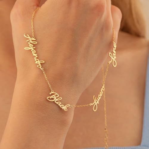 Ajiangwu 18K Gold Plated Name Necklace Personalized,Multiple Custom Name Necklace Family Necklace with Kids Names Customized Choker Necklace for Women - color: 4 Names