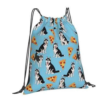 Large Capacity Drawstring Sack Husky Pizza, Water Resistant String Bag for Laundry, Beach and Multipurpose Use - color: Pattern (367)