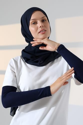 ihvan online, Hijab Sleeves for Women, Muslim Arm Sleeve for Prayer, Women's Soft Stretchy Modest Sleeves to Cover Arms - color: Navy Blue