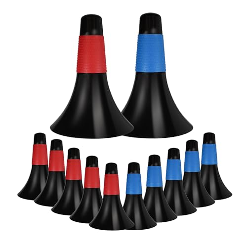 12 Pcs Sports Training Cones 9 Inch Agility Plastic Skating Marker Cones with Carry Bag for Kids Football Basketball Practice - color: Red & Blue