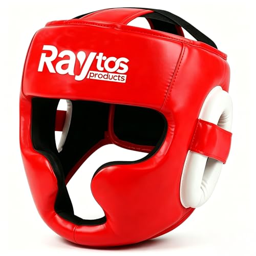 Boxing Headgear for Men Women – Professional Lightweight Open Face Head Guard, Breathable Protection, Secure Fit for MMA Muay Thai Kickboxing Sparring Training - color: Red