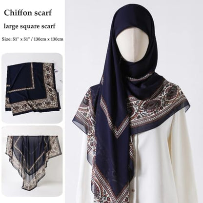 K-Elewon Large Square Scarf 51" Headscarf Chiffon Fashion Scarves Turbans Hair Wrapping Scarfs - color: A-navy