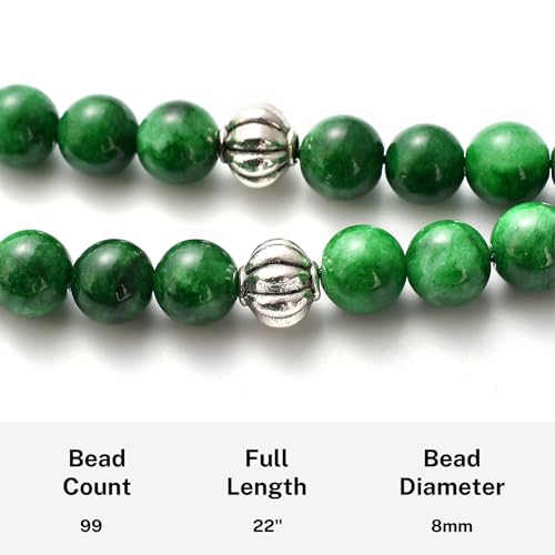 Premium Tasbih, Muslim Prayer Beads, 99 Beads (8mm), Green Chalcedony, Unisex, 22 Inches