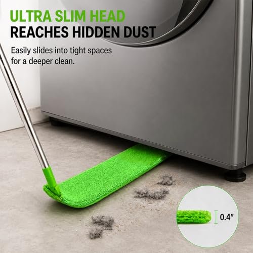 Retractable Gap Dust Cleaner with Extension Pole & 3 Microfiber Cloths | Cleaning Tools with 3 Microfiber Dusting Cloths | Long Handle Duster 30-100'' | Under Refrigerator Furniture Appliance Green - color: Green