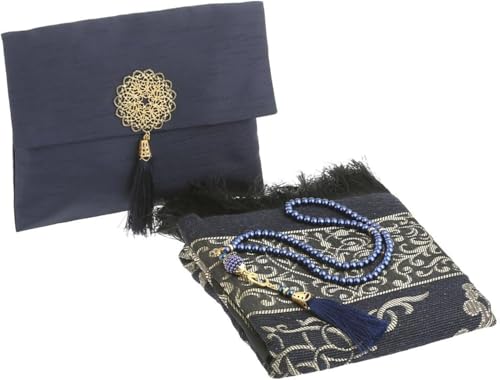 Premium Area Rug for Islamic Prayers - Muslim Prayer Mat and Rug for Men with Arabic Gifts - Traditional Islamic Prayer Rug Islam - سجادة صلاة Included - color: Navy Blue