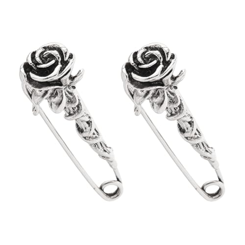 SUPERFINDINGS 2Pcs Flower Safety Pin Rose Flower Shape Brooch Pin Antique Silver Large Safety Pins Brooch Alloy Floral Kilt Pins for Clothes Scarf Backpack Kirt Cardigan Hat Scarf - color: Antique Silver