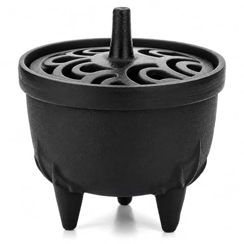Cast Iron Incense Burner with Fireproof Cotton, Bakhoor Burner for Resin, Charcoal, Cones & Sticks, Meditation & Yoga Decor Medium - size: Incense Holder-Medium