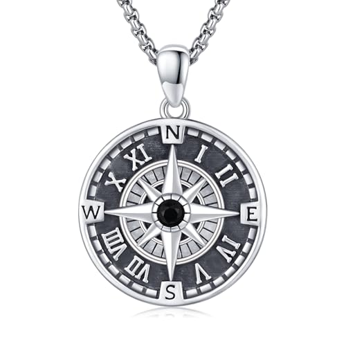 Compass Necklace for Women Jewelry Sterling Silver Travel Necklaces for Wife Wedding Anniversary Girlfriend Birthday Gifts for Her Valentines Day Mom Mothers Day Christmas Graduation Anniversary - style: Retro Compass Necklace