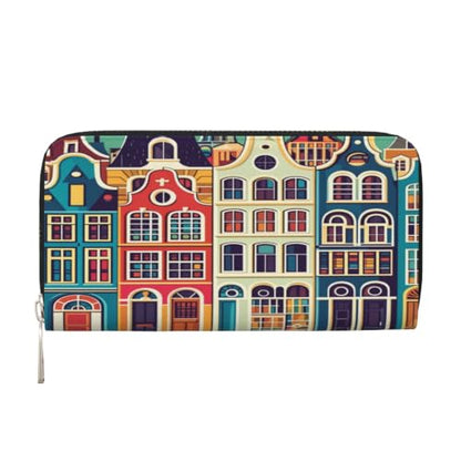 Amsterdam Street View PU Leather Long Wallet for Women Men, Zipper Clutch Wallet RFID Card Holder Organizer - color: Amsterdam Street View