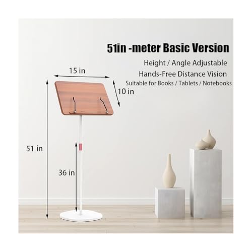 Adjustable Standing Book Stand,Book Reading Stands,Wood Music Sheet，Podium& Bible& Cookbooks Display Stands.Goodbye to Head Down Fatigue Adjustable Viewing Angle (White, 51in) - color: White, size: 51in