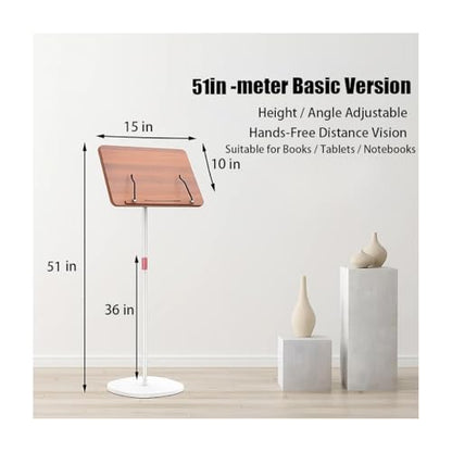 Adjustable Standing Book Stand,Book Reading Stands,Wood Music Sheet，Podium& Bible& Cookbooks Display Stands.Goodbye to Head Down Fatigue Adjustable Viewing Angle (White, 51in) - color: White, size: 51in