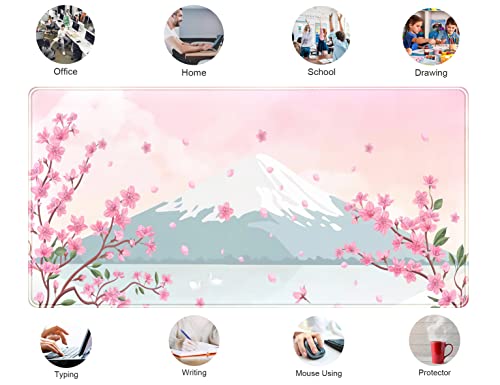 Japanese Desk Mat Pastel Pink Cherry Blossom Mouse Pad Mt Fuji Japan Large Gaming Anime Mousepad XXL 31.5x15.75 in, Kawaii Aesthetic Flower Cute Women Office Decor Computer Laptop Keyboard Mat - color: C-pastel Pink Cherry Blossom