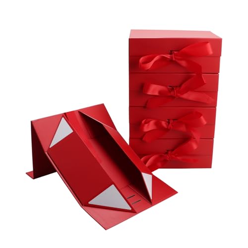 Magnetic Gift Box L11.5*W8.6*H4.2inch Ribbon Foldable Gift Packaging Boxes - color: Red, size: Large-L11.5*W8.6*H4.2inch