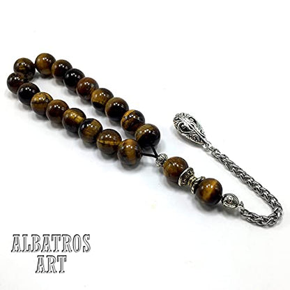 Design -Relaxing Stress Relief Big Beads Prayer Beads, Worry Beads, EFE Tesbih, Maskot Tesbih, Tasbih, Rosary (Relaxing Beads -12mm-17 Tiger Eye Natural Stone Beads)) - color: Relaxing Beads -12mm-17 Tiger Eye Natural Stone Beads)