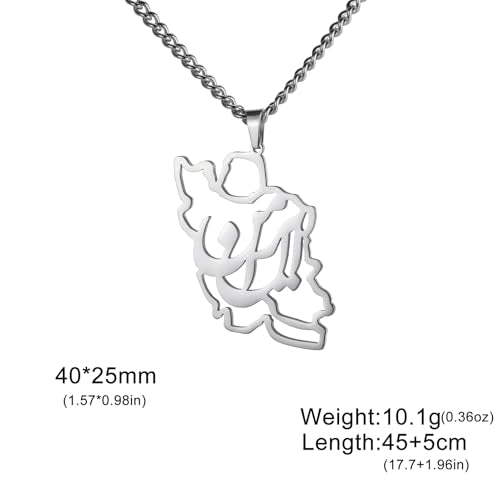LIKGREAT Iran Map Necklace with Persian Calligraphy Stainless Steel Iranian Cultural Farsi Script Pendant Necklace Patriotic Peace Jewelry - color: 1-sliver