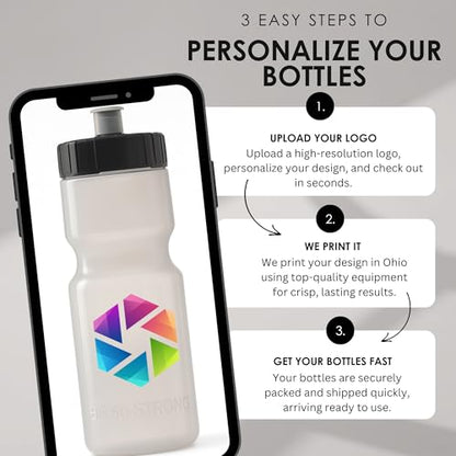 50 Strong | Custom Water Bottles, 24-Pack, 22 oz, Personalized, Logo Ready - color: Custom