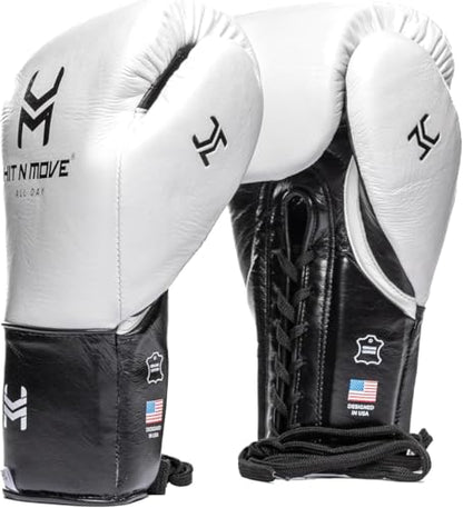 HIT N MOVE All Day Pro Balance Sparring and Bag Boxing Gloves LACE UP, Boxing Gloves Men & Women, Boxing Equipment, Sparring & Bag Gloves for Boxing, Kickboxing, Muay Thai, MMA - color: Panda Black and White, size: 12 OZ