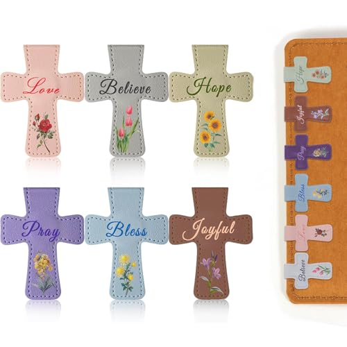 6 Pcs Bible Magnetic Leather Bookmarks - Double-Sided Christian Cross Leather Page Clips, Religious Easter Verse Gift for Women Men Students Teachers Book Lovers, Father's Day Reading Supplies - style: 6 Pcs