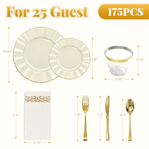 Glowserve 175 Piece Disposable Plastic Plates Dinnerware Set for 25 Guests - color: White