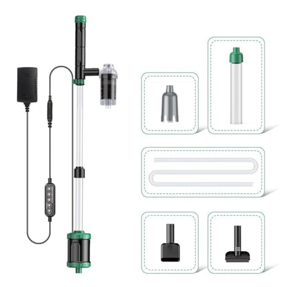 AKKEE Aquarium Vacuum Gravel Cleaner, 36W Electric Fish Tank Cleaner Vacuum, 8 in 1 Multifunctional Aquarium Cleaner for Automatic Water Change, Wash Sand, Water Circulation and Timed Off - color: Green
