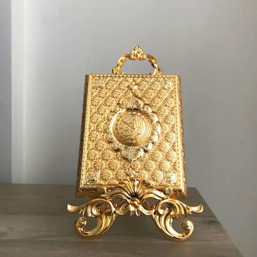 Luxury Metal Islamic Book Box | Holy Quran Storage Box | Islamic Birthday Graduation Wedding Gift | Muslim Eid Gift | Max. (14x20cm/5,7x8in) Books (Gold, With Kaaba Quran) - color: Gold, style: With Kaaba Quran