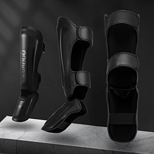 Muay Thai Shin Guards, Muay Thai Martial Arts Kicking Leg Instep Protection Pads Sparring Gear,for Kickboxing MMA Training and Sparring,Professional MMA Equipment - color: Black, size: Large