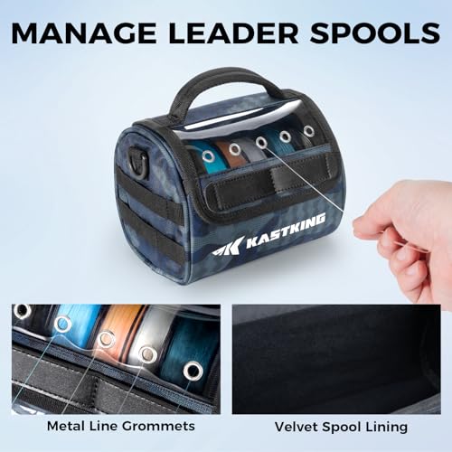 KastKing BaitSpace Line Bag Water Resistant Tackle Bag, Organize Spools | Fishing Line Storage Bag with Water Resistant Nylon, Removable Divider, BaitSpace Line Management Bag - color: B: Blue Camo-Medium