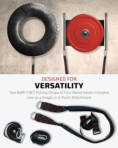 THEFITGUY Original Sled Pulling Belt for Sled Training | 2 straps (9.8ft), 4 hooks, rotates 360°. Fits most waists. For sled, resistance & agility training