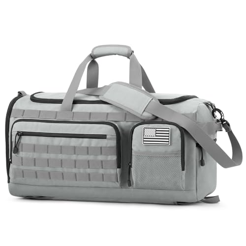 G4Free 3-in-1 Duffle Bag Travel Gym Sports, Large Tactical Duffel Backpack | 50L/65L with Shoes Compartment and Wet Pocket, Military Workout Bag for Men and Women, Grey - color: Grey