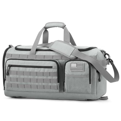 G4Free 3-in-1 Duffle Bag Travel Gym Sports, Large Tactical Duffel Backpack | 50L/65L with Shoes Compartment and Wet Pocket, Military Workout Bag for Men and Women, Grey - color: Grey