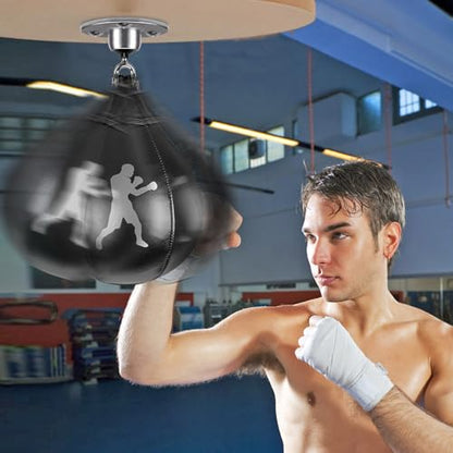 Benelabel Boxing Speed Bag with 360° Swivel Mount Premium Leather Boxing Speed Bag with Hanger and Inflator - Easy to Install and Use - Improve Your Speed and Reflexes - color: Black Speed Bag with Mount