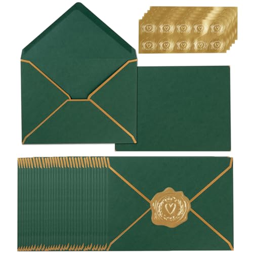 100 Pack A7 Envelopes 5x7 Dark Green Gold Border 5.32x7.28 Inches - color: Dark Green, size: 5.32 x 7.28 Inches