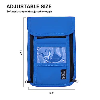 Travel Neck Wallet with RFID Blocking – Passport Holder Organizer Neck Pouch – Portable Easy to Conceal Travel Pouch (PVC Blue) - color: PVC Blue