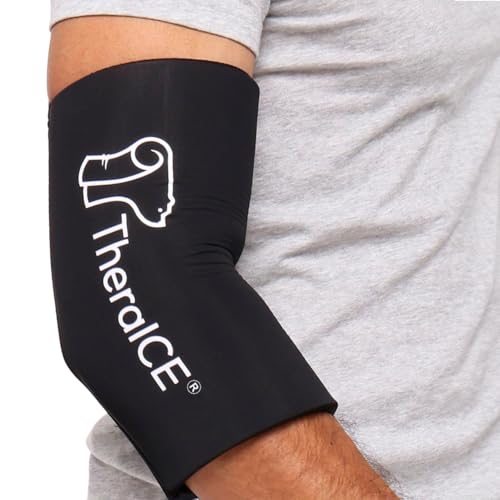TheraICE Elbow Ice Pack Wrap Compression Sleeve for Injuries Reusable Gel Arm Cold Packs | Tennis Elbow Golfers & Cubital Tunnel, Tendinitis Pain Relief | Plus Shin Splints, Calf Strain | Women & Men - color: Black, size: Large/X-Large