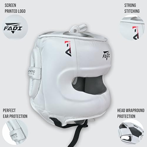 A1 Boxing Sparring Headgear – Face Saver Head Guard with Nose Protection, Cowhide Leather Boxing Headgear for MMA, Muay Thai & Kickboxing Training - color: White, size: Small-Medium