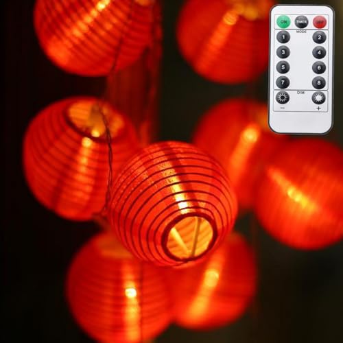 Red Lantern String Lights 9.8ft 20 LEDs Battery Operated with Remote Control Hanging Lanterns String Lights for Chinese New Year,Spring Festival,Wedding,Party Decoration,Christmas - size: 9.8ft,20 LEDs