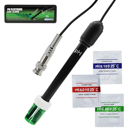 0-14 pH Electrode Probe, pH Meter with Replacement BNC Connector and 300cm Cable Sensor for ph Monitor Controller Tester Meter Kit Set for Aquarium Hydroponics Plant Pool Spa
