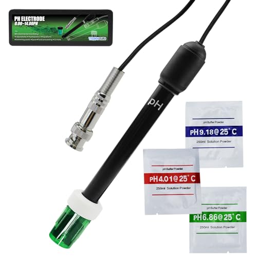 0-14 pH Electrode Probe, pH Meter with Replacement BNC Connector and 300cm Cable Sensor for ph Monitor Controller Tester Meter Kit Set for Aquarium Hydroponics Plant Pool Spa