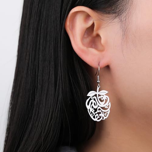 Pomegranate Arabic Calligraphy Earrings Islamic Blessing Love Hope Earrings Persian Muslim Amulet Religious Jewelry Eid Ramadan Gift for Women - color: silver