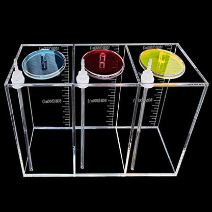 Liquid srorage Bucket Made of acryli,Reservoir dosing Container,Aquarium Air Pump Accessories,dosing Pump Liquid containers of Three-Grid(Total Capacity 4.5L/1.19gal Yellow red Blue lid) - size: 4.5L 3grid yellow red blue lid