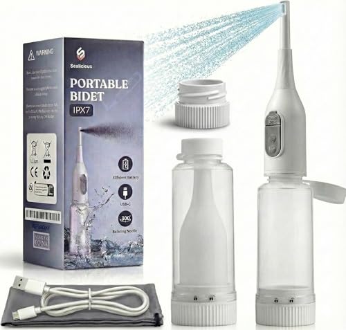 Portable Bidet for Travel | USB-C Rechargeable Travel Bidet Comes with 205 ml Water Bottle, Dual Modes & 360° Nozzle Spray Handheld | Electric Portable Bidet for Women, Men, Babies & Personal Hygiene